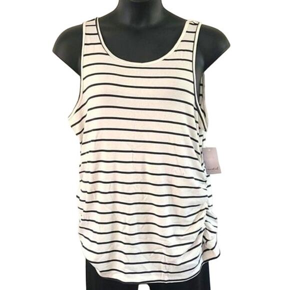 A Glow Maternity Black & White Striped Ruched Tank Top - Size XXL - NWT - Picture 5 of 5